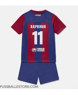 Günstige Barcelona Raphinha Belloli #11 Heimtrikotsatz Kinder 2023-24 Kurzarm (+ Kurze Hosen)